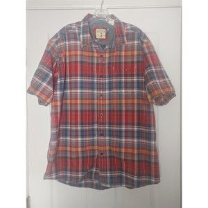 Red Head Men's Casual Button Up Shirt Size Large Short Sleeve Plaid 100% Cotton
